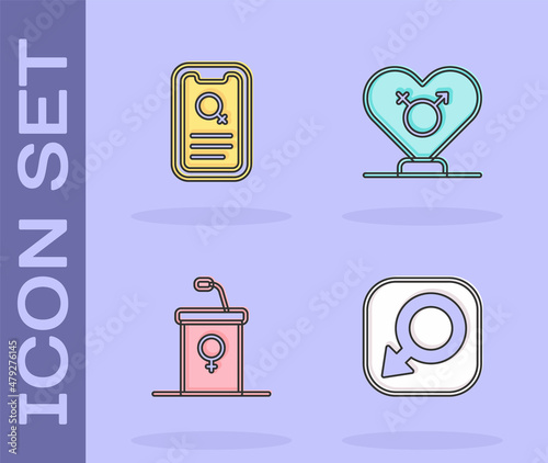 Set Male gender, Dating app, Debate podium rostrum and Gender icon. Vector
