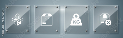 Set Carton cardboard box, Weight, and Unboxing. Square glass panels. Vector