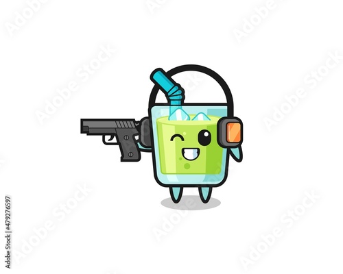 illustration of melon juice cartoon doing shooting range