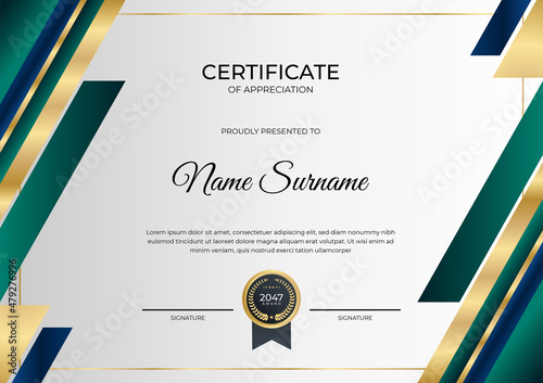 Modern gradient blue green gold certificate design Template