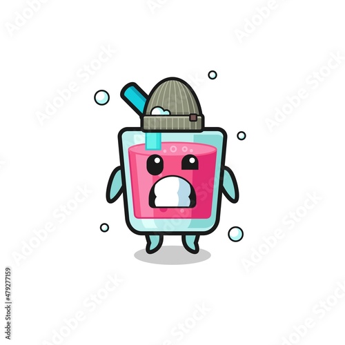 cute cartoon strawberry juice with shivering expression