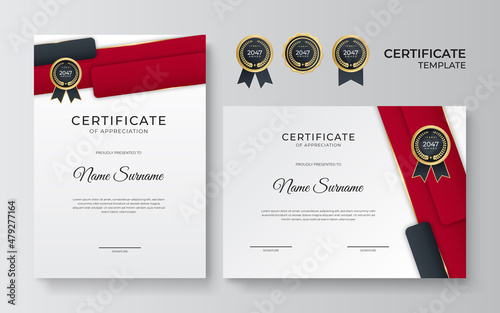 Modern flat red black gold certificate design Template