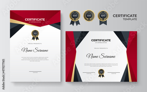 Modern gradient red black gold certificate design Template