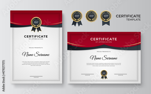 Modern gradient red black gold certificate design Template