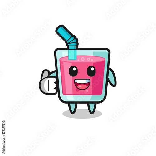 strawberry juice mascot doing thumbs up gesture