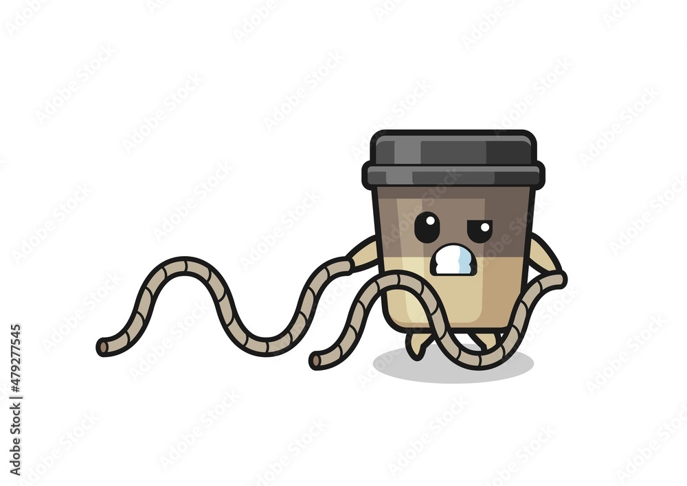 illustration of coffee cup doing battle rope workout illustration of coffee cup doing battle rope workout