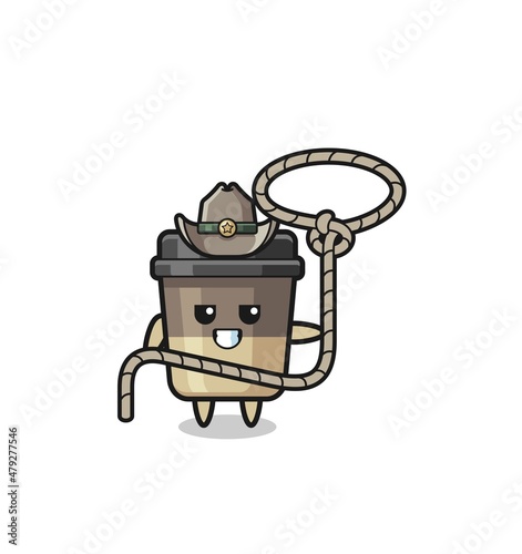 the coffee cup cowboy with lasso rope