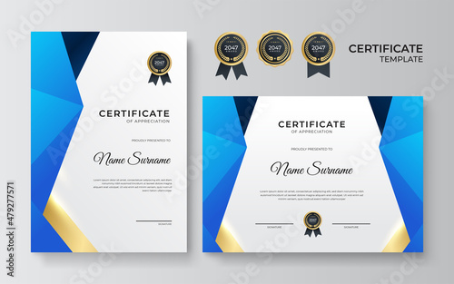 Modern gradient blue gold certificate design Template
