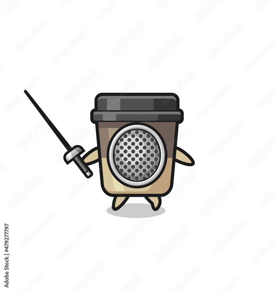 coffee cup earth cartoon as fencer mascot coffee cup earth cartoon as fencer mascot