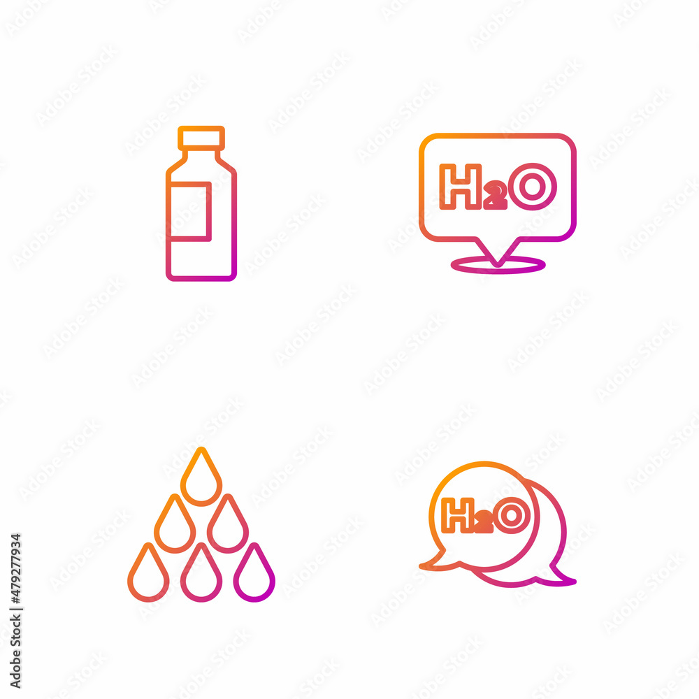 Set line Chemical formula for H2O, Water drop, Bottle of water and . Gradient color icons. Vector Set line Chemical formula for H2O, Water drop, Bottle of water and . Gradient color icons. Vector
