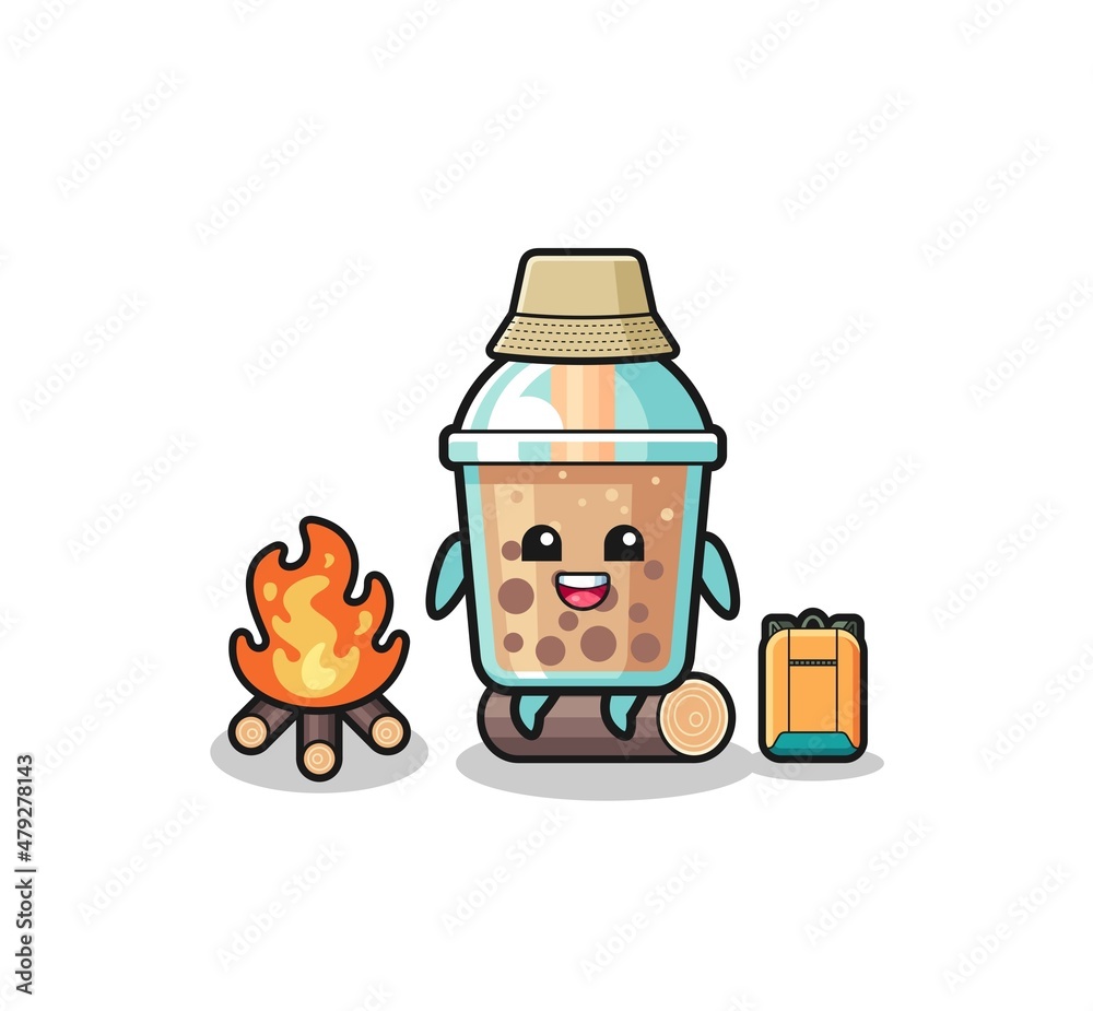 Fototapeta premium camping illustration of the bubble tea cartoon