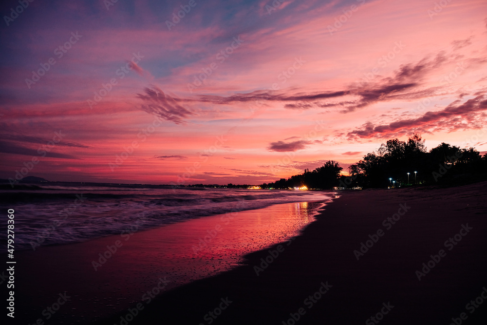 Beautiful magenta sunset over the sea.