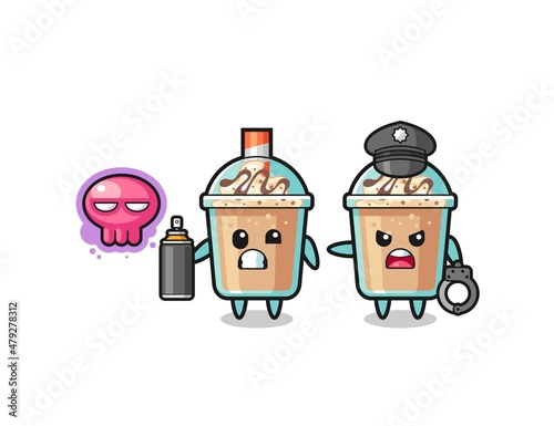 milkshake cartoon doing vandalism and caught by the police