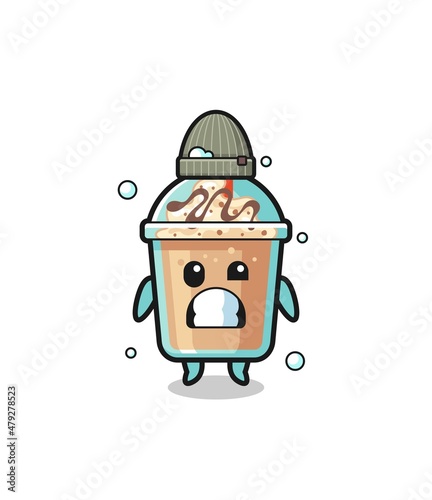 cute cartoon milkshake with shivering expression