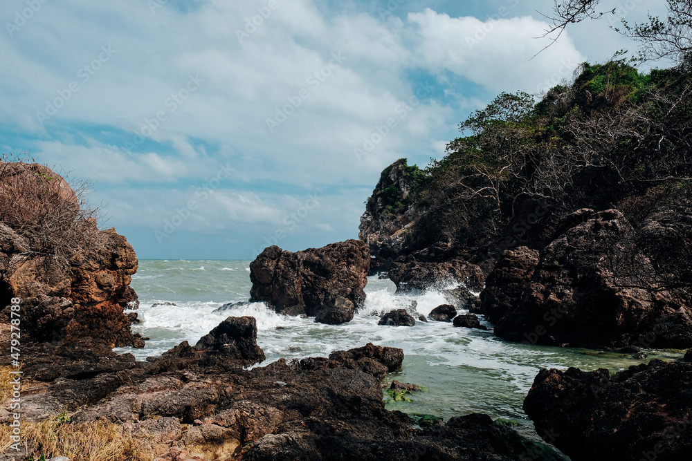 Waves breaking at the shore of Seil near Bo Thong Lang Bay, Prachuap Khiri Khan, Thailand