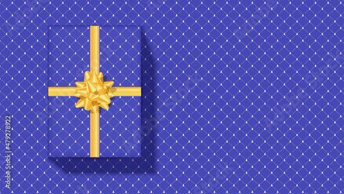 Background with pattern and gift box with copy space. Very peri trendy color for 2022.