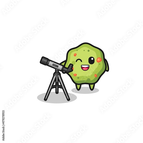 puke astronomer mascot with a modern telescope