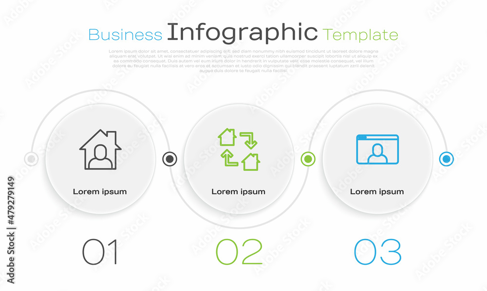 Naklejka premium Set line Online working, and Video chat conference. Business infographic template. Vector