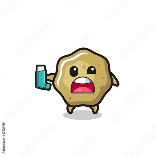 loose stools mascot having asthma while holding the inhaler