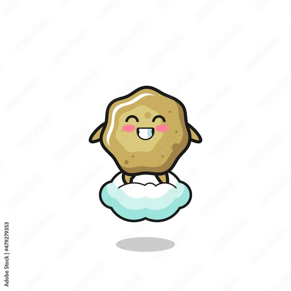 cute loose stools illustration riding a floating cloud