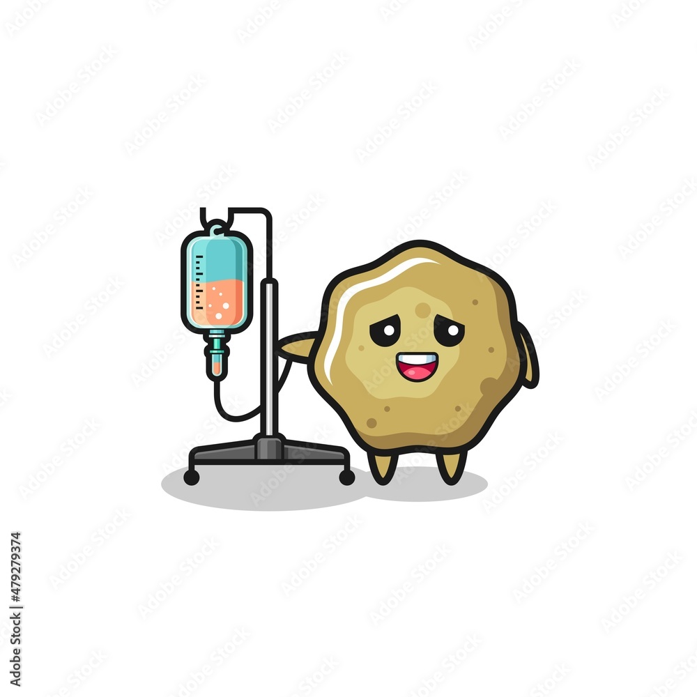 Fototapeta premium cute loose stools character standing with infusion pole