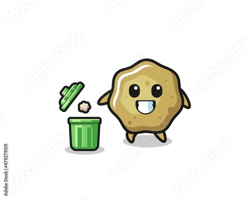 illustration of the loose stools throwing garbage in the trash can