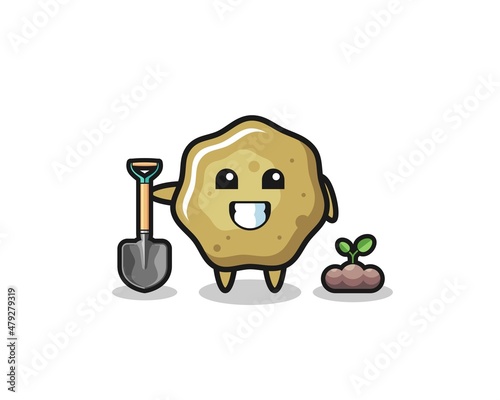 cute loose stools cartoon is planting a tree seed