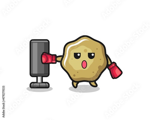 loose stools boxer cartoon doing training with punching bag