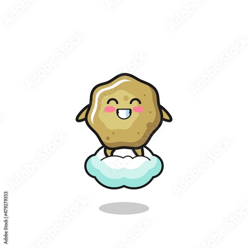 cute loose stools illustration riding a floating cloud