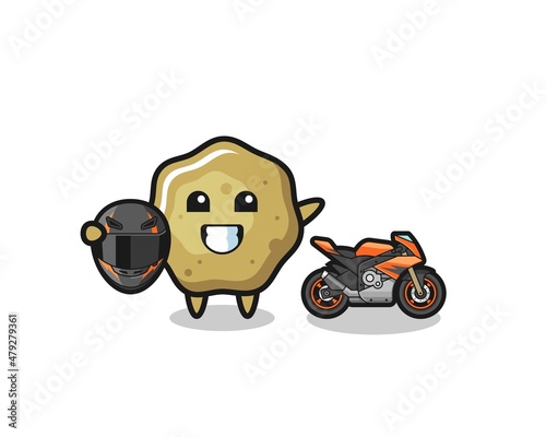 cute loose stools cartoon as a motorcycle racer