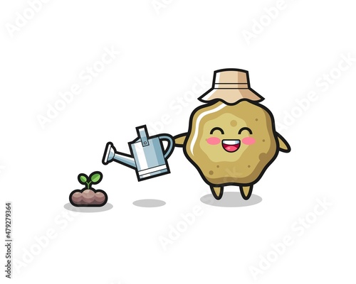 cute loose stools is watering plant seeds