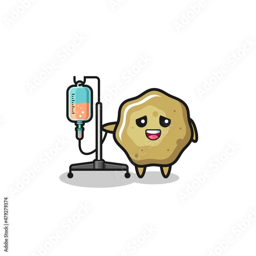 cute loose stools character standing with infusion pole