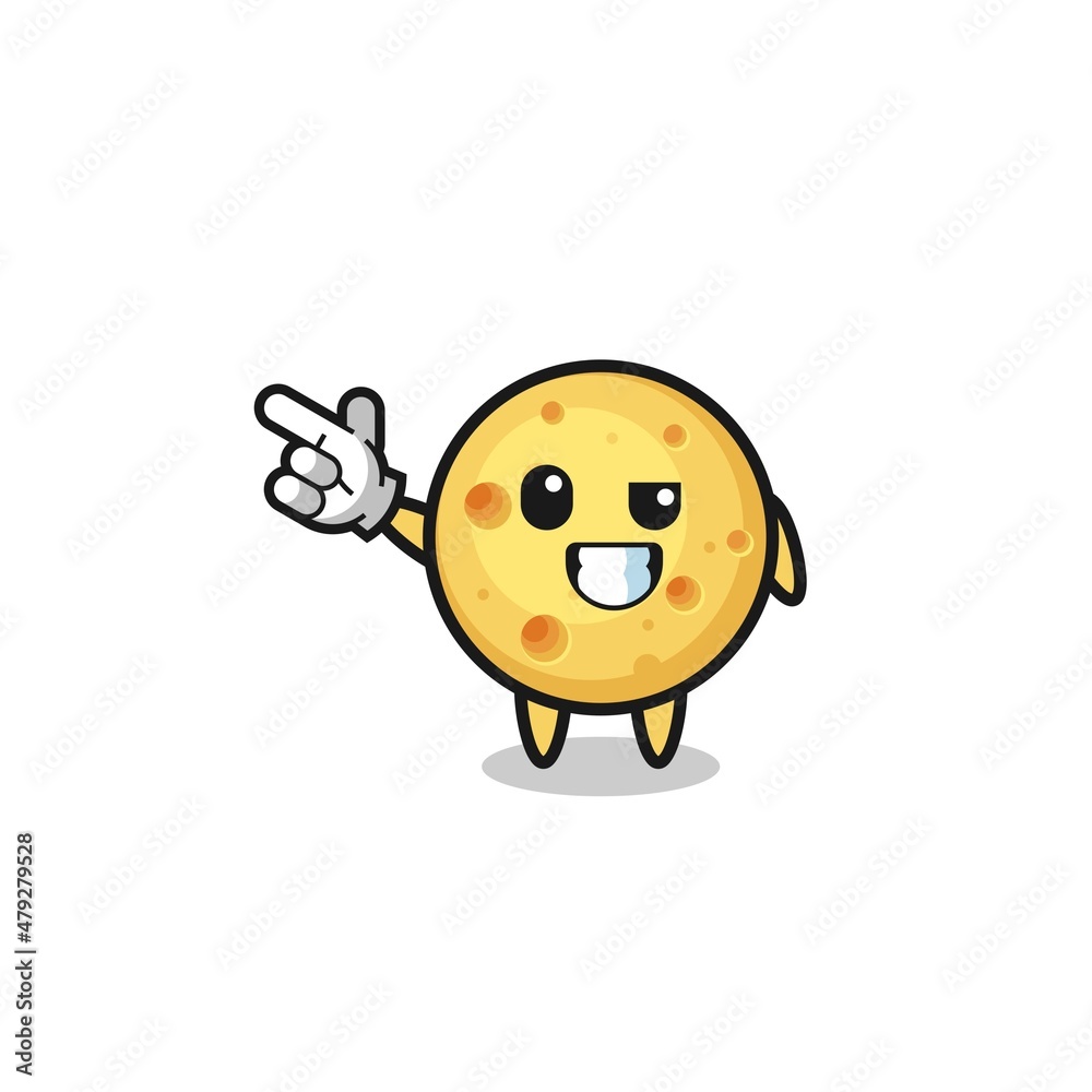 round cheese mascot pointing top left round cheese mascot pointing top left