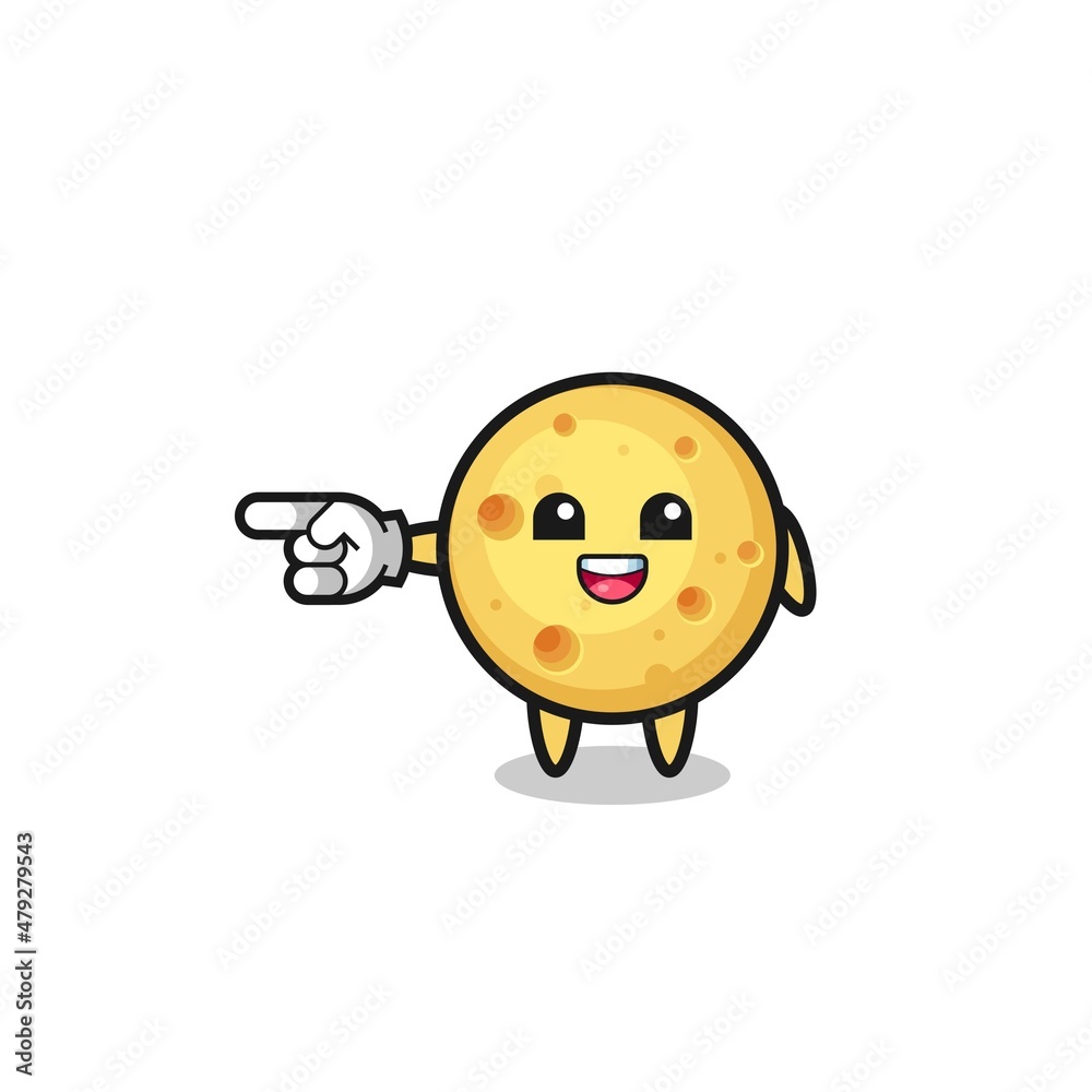 Obraz premium round cheese cartoon with pointing left gesture