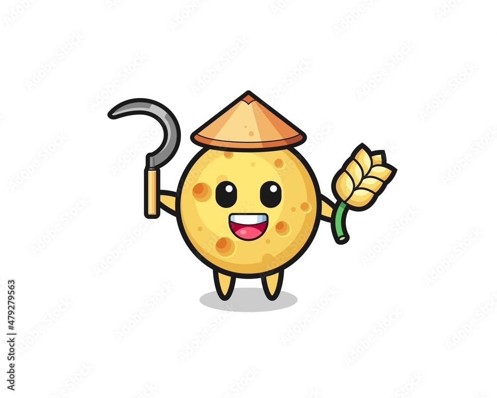 Fototapeta premium round cheese Asian farmer holding paddy