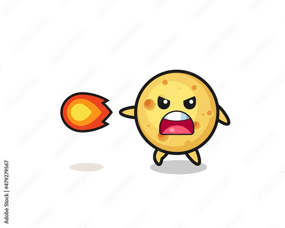 cute round cheese mascot is shooting fire power