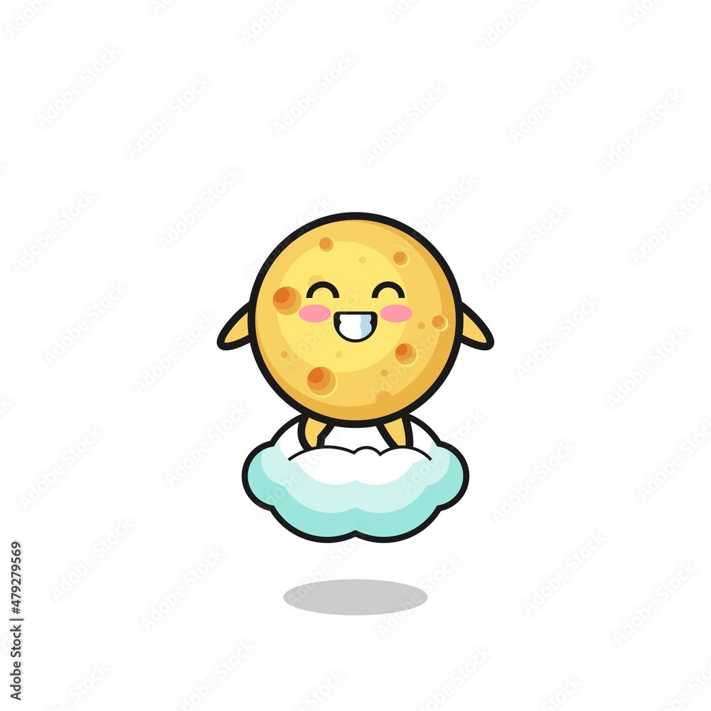 cute round cheese illustration riding a floating cloud cute round cheese illustration riding a floating cloud