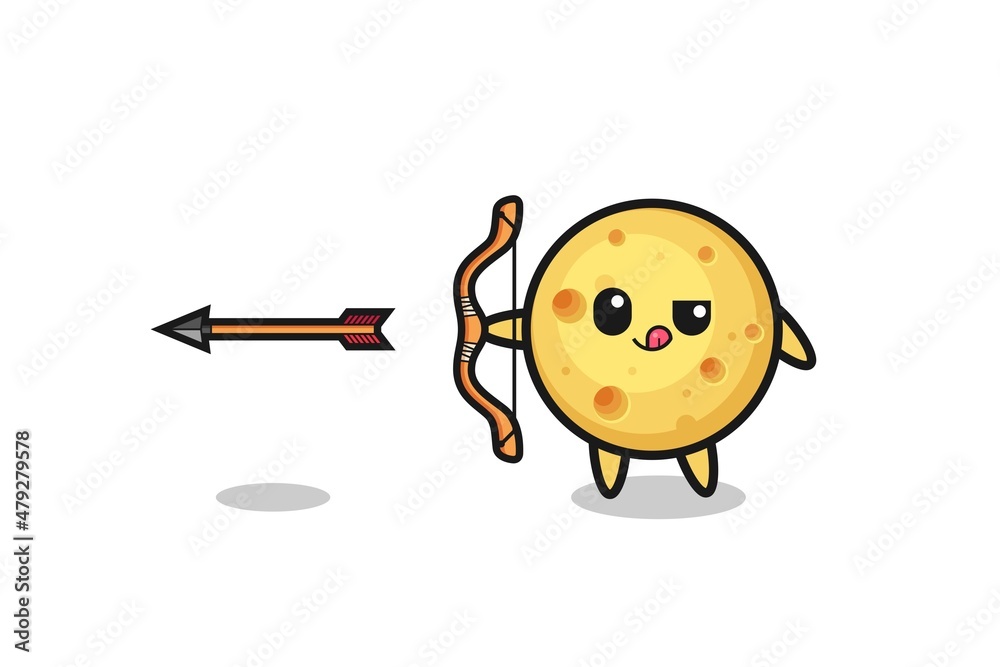 Obraz premium illustration of round cheese character doing archery
