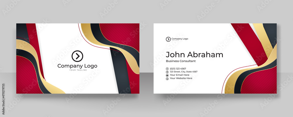 Modern professional corporate black red gold design business card template background