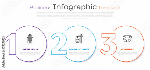 Set line Intercom, IV bag and Adult diaper. Business infographic template. Vector