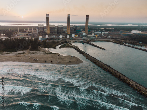 Thermal power station on the shore of a beach in Tuxpan Veracruz photo
