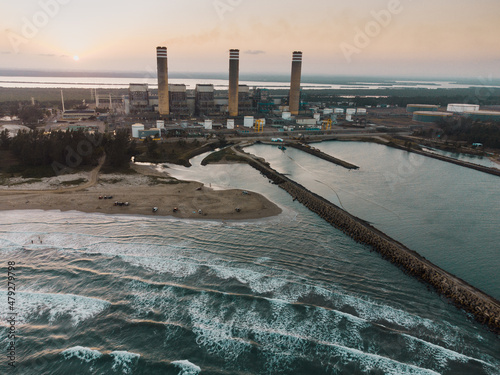 Thermal power station on the shore of a beach in Tuxpan Veracruz