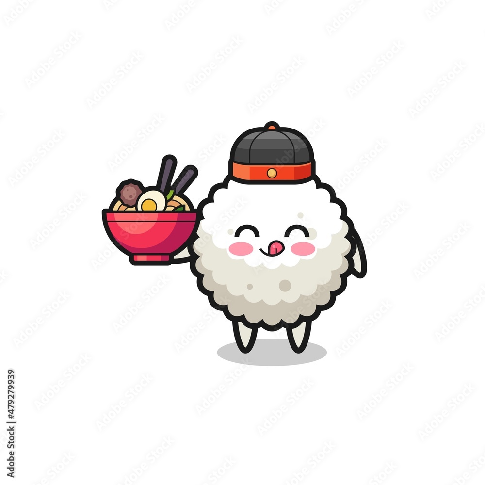 rice ball as Chinese chef mascot holding a noodle bowl rice ball as Chinese chef mascot holding a noodle bowl