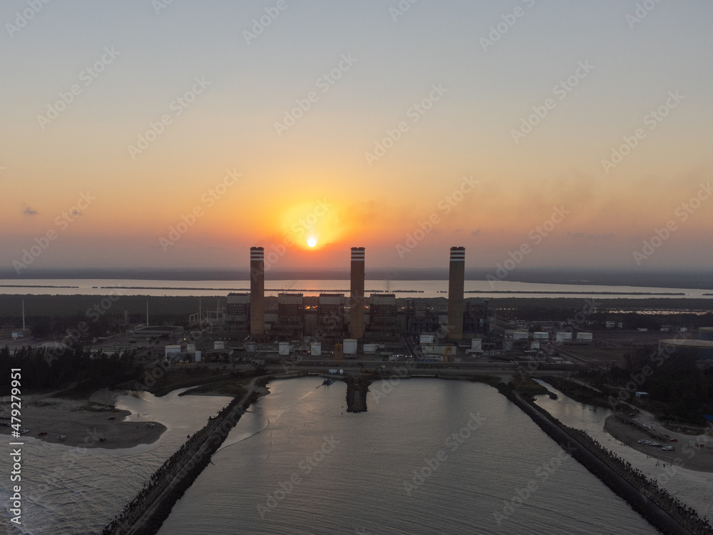 Thermal power station on the shore of a beach in Tuxpan Veracruz
