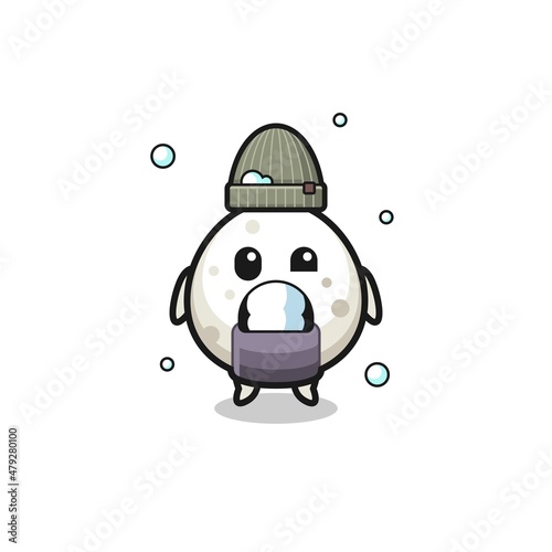 cute cartoon onigiri with shivering expression