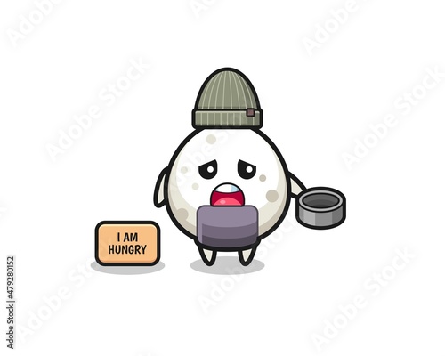 cute onigiri beggar cartoon character