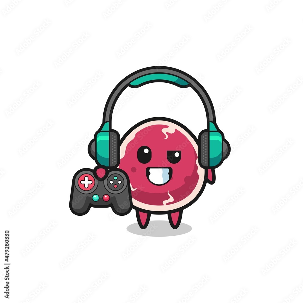 beef gamer mascot holding a game controller beef gamer mascot holding a game controller