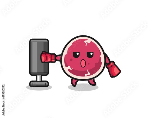 beef boxer cartoon doing training with punching bag