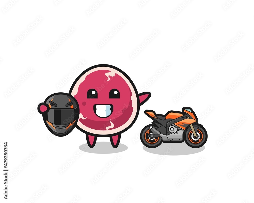 cute beef cartoon as a motorcycle racer cute beef cartoon as a motorcycle racer