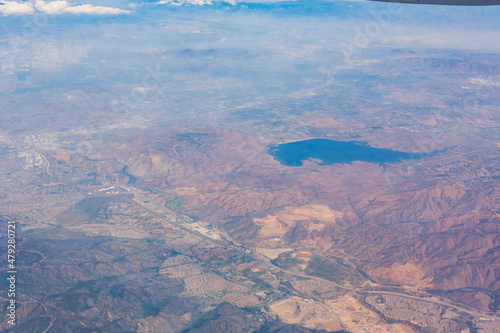 Aerial view of Lake Mathews and mountains